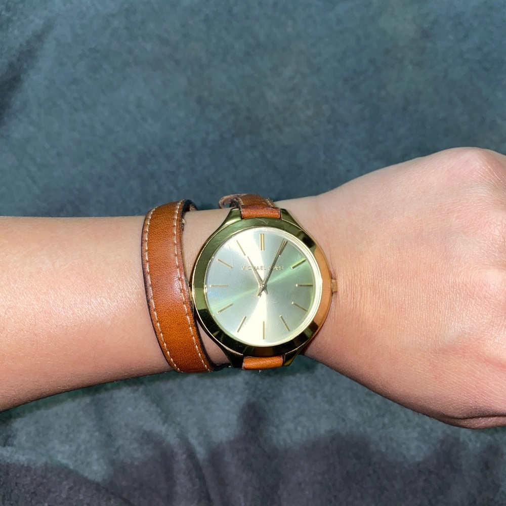 Michael Kors Runway leather brown wrap watch. $50